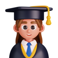 portrait de une femelle diplômé étudiant isolé. essentiel ouvriers avatar Icônes. personnages pour social médias et la mise en réseau, utilisateur profil, site Internet et application. 3d rendre illustration. png