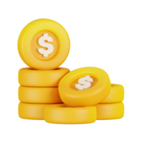 pilha do dólar ouro moedas isolado. o negócio e finança ícone conceito. 3d render ilustração png