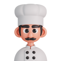 Porträt von ein männlich Koch im Weiß Uniform isoliert. wesentlich Arbeitskräfte Benutzerbild Symbole. Zeichen zum Sozial Medien, Benutzer Profil, Webseite und App. 3d machen Illustration png