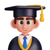 retrato do uma masculino graduado aluna isolado. essencial trabalhadores avatar ícones. personagens para social meios de comunicação e rede, do utilizador perfil, local na rede Internet e aplicativo. 3d render ilustração. png