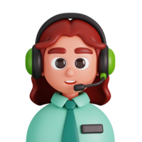 Portrait of a call center woman customer service isolated. Essential workers avatar icons. Characters for social media, user profile, website and app. 3d Render illustration png