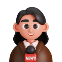 Portrait of a female journalist isolated. Essential workers avatar icons. Characters for social media and networking, user profile, website and app. 3d Render illustration. png