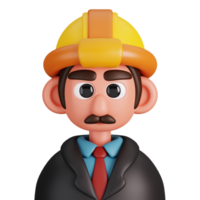 Portrait of a male engineer isolated. Essential workers avatar icons. Characters for social media and networking, user profile, website and app. 3d Render illustration. png