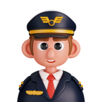 Portrait of an airline pilot isolated. Essential workers avatar icons. Characters for social media and networking, user profile, website and app. 3d Render illustration. png