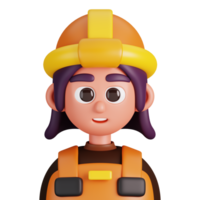 retrato do uma mulher construtor isolado. essencial trabalhadores avatar ícones. personagens para social meios de comunicação e rede, do utilizador perfil, local na rede Internet e aplicativo. 3d render ilustração. png