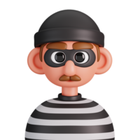 portret van een dief geïsoleerd. essentieel arbeiders avatar pictogrammen. tekens voor sociaal media en netwerken, gebruiker profiel, website en app. 3d geven illustratie. png