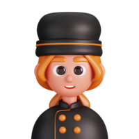 Portrait of a female chef in black uniform isolated. Essential workers avatar icons. Characters for social media, user profile, website and app. 3d Render illustration png