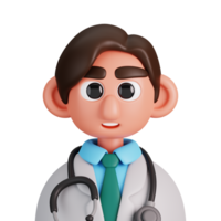 Portrait of a doctor with stethoscope isolated. Essential workers avatar icons. Characters for social media, user profile, website and app. 3d Render illustration. png