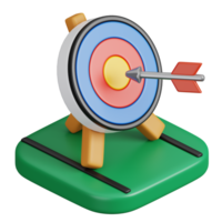 Archery target and an arrow hitting the center isolated. Sports, fitness and game symbol icon. 3d Render illustration. png