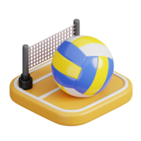 Volleyball ball on court isolated. Sports, fitness and game symbol icon. 3d Render illustration. png