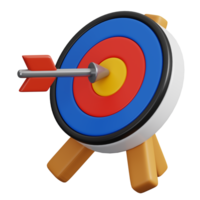 Target and an arrow hitting the center isolated. Sports, fitness and game symbol icon. 3d Render illustration. png