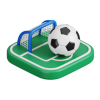 Ball mit Netz auf Fußball Fußball Feld isoliert. Sport, Fitness und Spiel Symbol Symbol. 3d machen Illustration. png