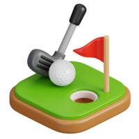 Golf club stick and ball on green golf isolated. Sports, fitness and game symbol icon. 3d Render illustration. png