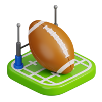 Ball on American football field isolated. Sports, fitness and game symbol icon. 3d Render illustration. png