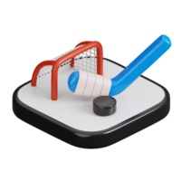 Ice hockey stick with puck on the rink isolated. Sports, fitness and game symbol icon. 3d Render illustration. png