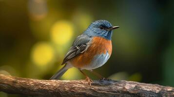 AI Generative Beautiful bird Velvetfronted Nuthatch Daurian Redstart Sitta frontalis standing on a branch in nature photo