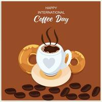 taza de café con café frijoles decoración y espolvorear formando mundo mapa, bandera, póster, saludo tarjeta vector