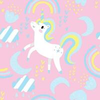 seamless pattern a unicorn pattern with clouds and rainbows vector