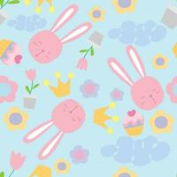 seamless pattern a bunny and cupcake pattern with flowers and trees vector