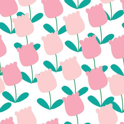 seamless pattern with pink and green tulips