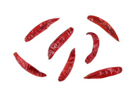 Crushed red hot pepper , Dried red hot chilli , spur chili pepper on transparent png top view