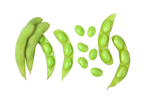 Green soy beans on transparent png top view.