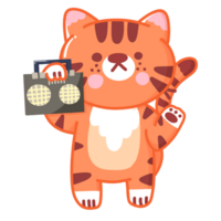 mignonne tigre avec radio png