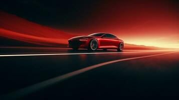 Red sport car on the road with motion blur effect photo