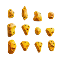 Set of yellow rock climbing holds isolated on transparent background, created with generative AI png