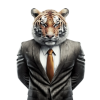 Tiger as successful confident business in suit isolated on transparent background, created with generative AI png