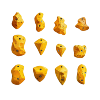 Set of yellow rock climbing holds isolated on transparent background, created with generative AI png