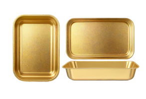 Golden tray set isolated on transparent background, created with generative AI png