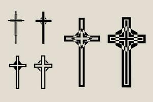 Decorative crucifix religion catholic symbol, Christian crosses. orthodox faith church cross icons design, isolated flat set. vector illustration.