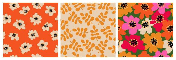 conjunto de mano dibujado flores, sin costura patrones con floral para tela, textiles, ropa, envase papel, cubrir, bandera, interior decoración, resumen antecedentes. vector