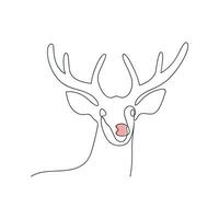 Rudolph drawn in one continuous line. One line drawing, minimalism. Vector illustration.