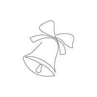 Christmas bell with ribbon drawn in one continuous line. One line drawing, minimalism. Vector illustration.