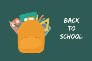 Back to school. Set of school supplies on bag. International teacher's day. Vector illustration
