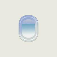 Airplane window with blue sky outside. The concept of travel or tourism. Vector illustration in flat style