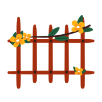 hand drawing cartoon wooden fence with flower png