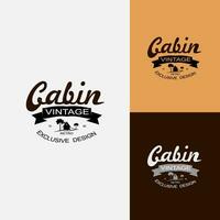 premium wooden cabin and pine forest mountain retro vector black logo design isolated white background