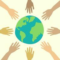 Concept of diverse culture and multi-ethnic multiracial people. Diverse society and ethnicity holding hands and working together. Diversity, equity and inclusion concept. vector