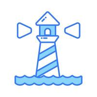 A tower containing a beacon light to warn or guide ships at sea, well designed icon of lighthouse vector