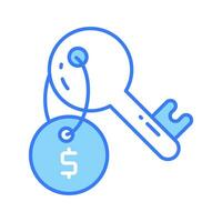 Dollar coin with key, trendy vector of business key, financial key icon design