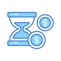 Dollars with hourglass showing concept vector of time is money, premium icon