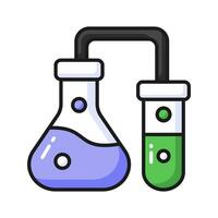 Chemical flask with test tube, well designed icon of lab experiment, business experiment vector