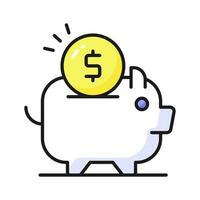 Piggy bank with dollar coin, trendy flat vector design of money savings