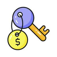 Dollar coin with key, trendy vector of business key, financial key icon design