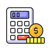 Calculator with coins denoting accounting concept vector, money calculation icon vector