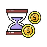 Dollars with hourglass showing concept vector of time is money, premium icon