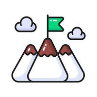 Flag on top of mountain, concept icon of mission in trendy style vector